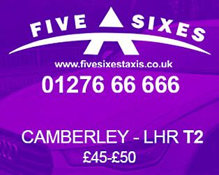 Camberley to Heathrow Airport Terminal 2 Taxi Discount offer by Five Sixes Taxis